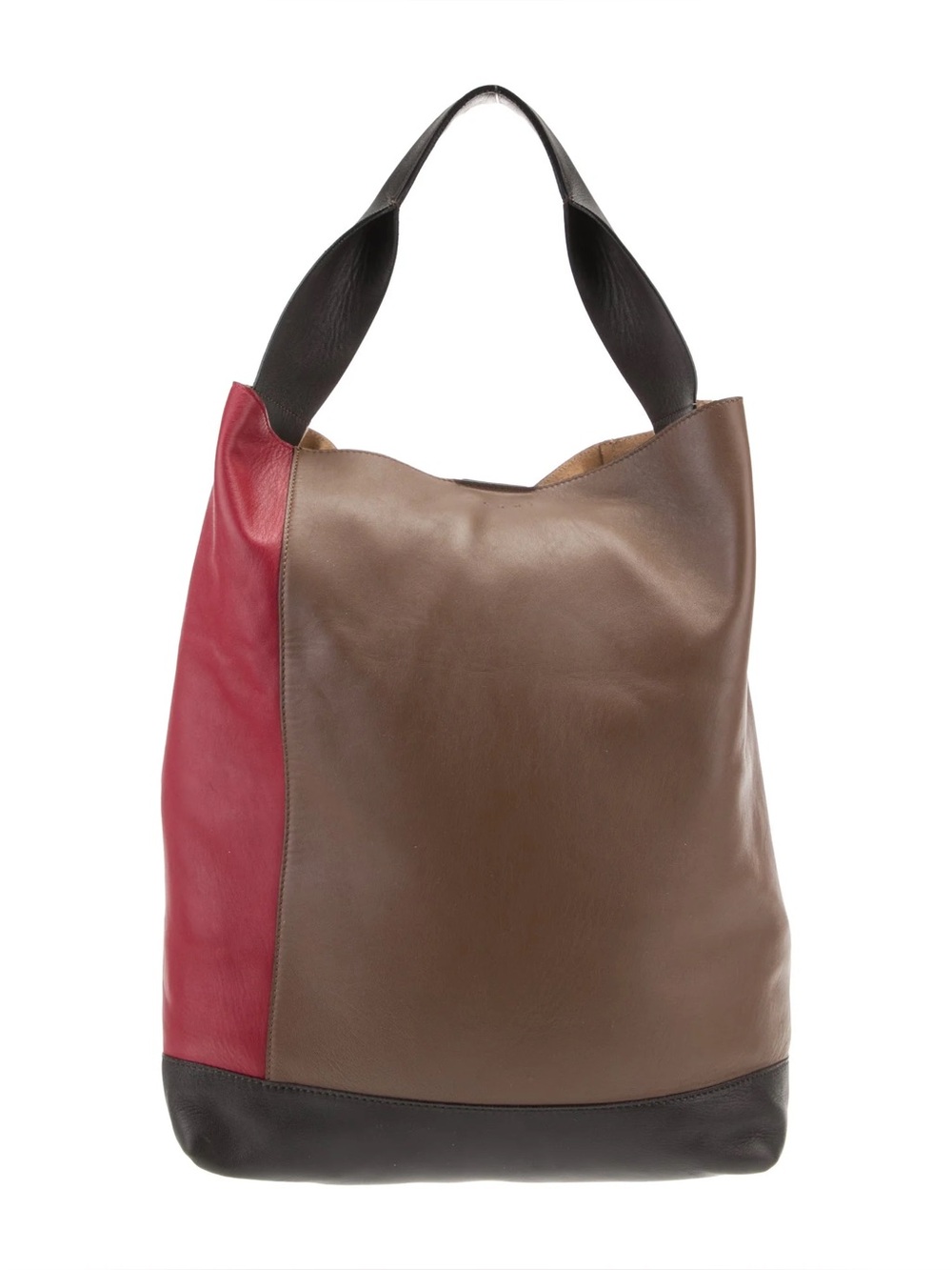 Marni leather hobo bucket bag in a red and brown color-block - Picture 1 of 13